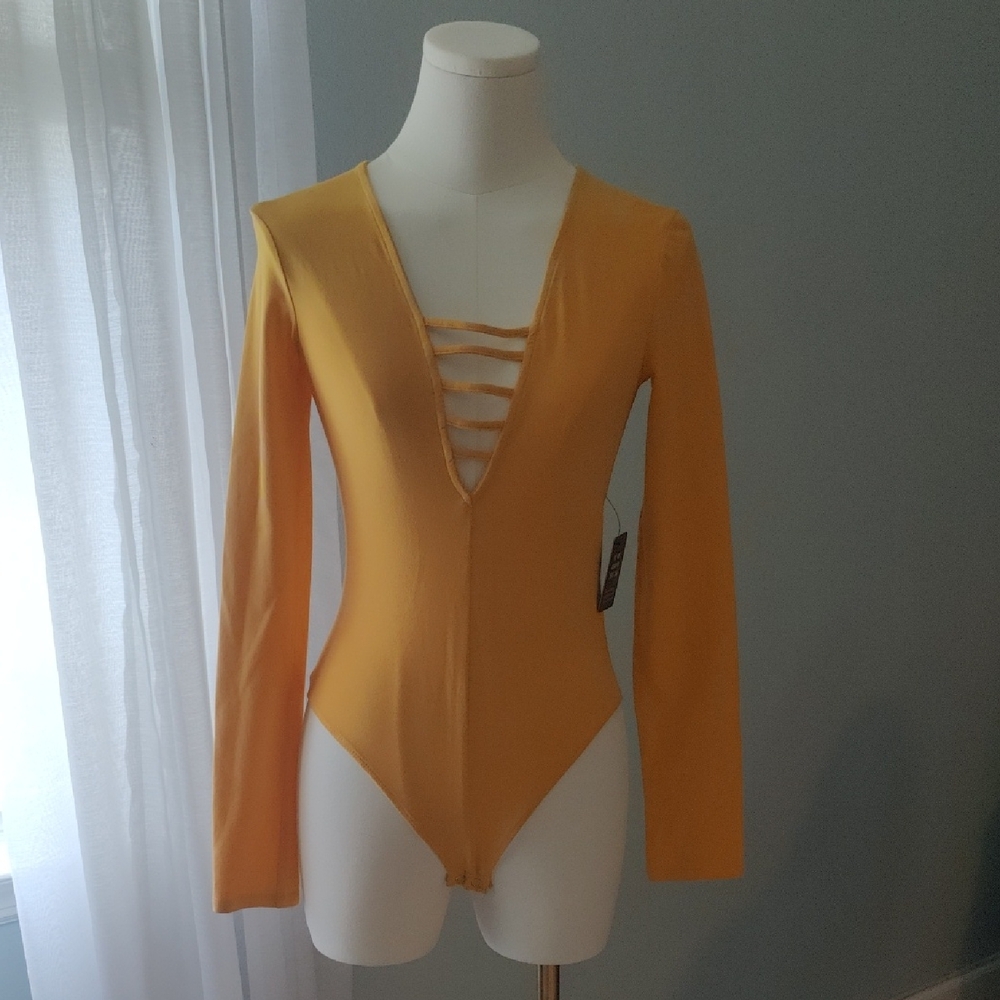 Yellow Fitted Cut Out Long Sleeve Bodysuit